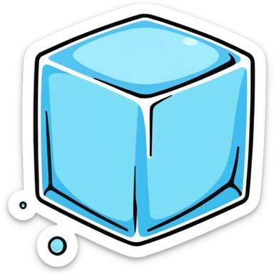 A shiny ice cube with small water droplets on the surface sticker