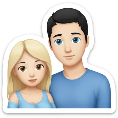 Black hair Asian girl with brown eyes pregnant and blonde hair white guy with blue eyes couple  sticker