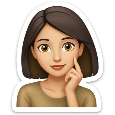woman emoji with sly smile hand on chin thinking sticker