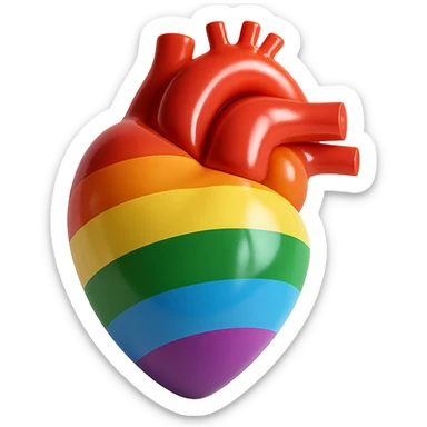 A photorealistic 3D realistic heart in rainbow pride colors, isolated with no background, background removed. sticker