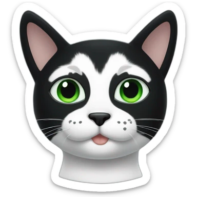 A black cat with green eyes with a white mustache and white small spots in full height sticker