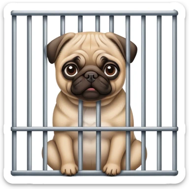 pug in a cage, completely behind bars sticker
