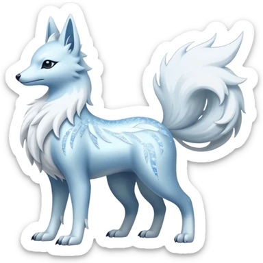Shiny Silver-White Frosted Ice-Crystal Encrusted Regal Arctic Alolan-Ninetales-Latias hybrid creature (full body) sticker