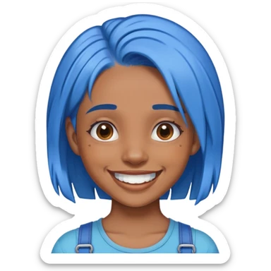 Brown skin girl with blue hair and braces  sticker