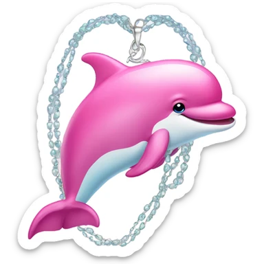 Pink dolphin wearing a necklace sticker