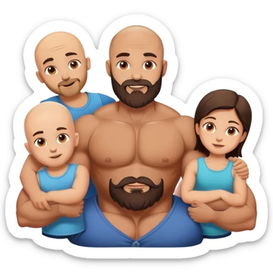 Muscular Bald man with a beard crazy in love with his young brunette wife and 3 sons sticker