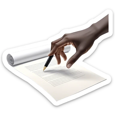 A glowing, slightly transparent hand—representing the future self—emerges from a piece of paper, offering a pen to the present self. The present self’s hand, solid and real, reaches out to take it, symbolizing the moment of choosing action over procrastination, guided by the future self’s wisdom. sticker