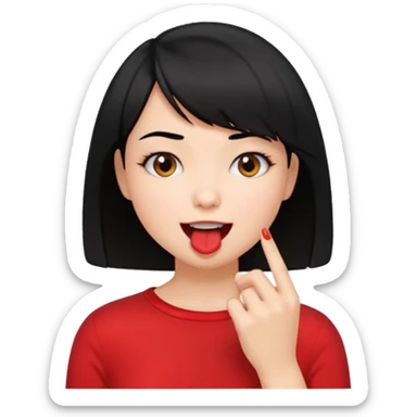 Chicas con pelo negro y corte bob haciendo que se muerde uno de sus dedos de manera picara, puedes hacer que se muerda el dedo sin sacar la lengua gua sticker