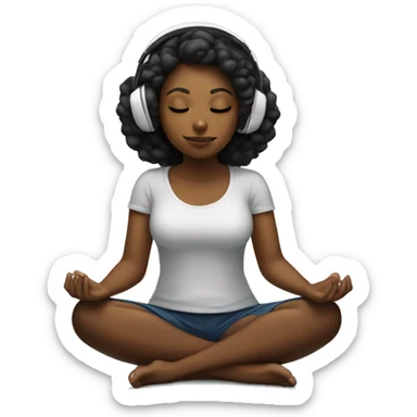 Black girl meditating emoji with headphones on  sticker