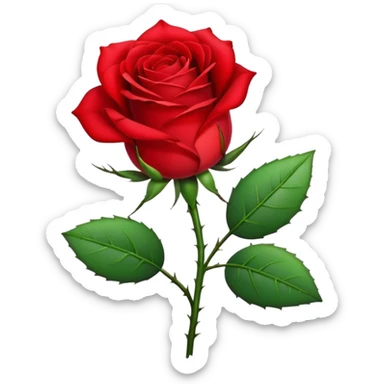 Generate a high-quality image of a single rose flower with stem and leaves, with very small and subtle thorns, realistic color and shading, smooth gradient colors, no human figures, no facial features, no brand markings, simple white background, high-resolution.

 sticker