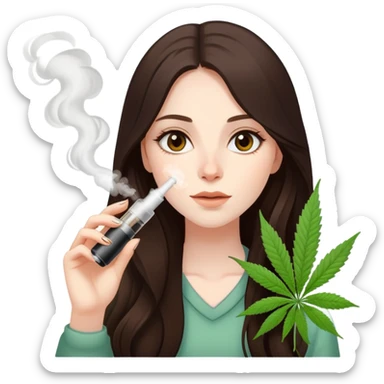 girl with long dark brown hair brown eyes and pale skin smoking marijuana vape high sticker