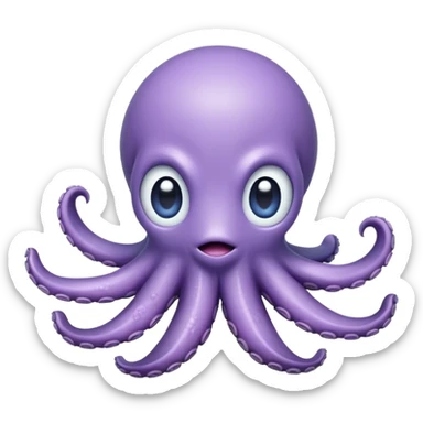 Meme-Worthy Floating Baby Octopus Portrait Emoji, Drifting gracefully in the water with soft, curled tentacles and a dreamy, weightless posture, showcasing a smooth, rounded light blue-purple body with mesmerizingly large, gentle eyes gazing into the abyss, Simplified yet poetically expressive features, highly detailed, glowing with a soft, celestial marine glow, high shine, quiet and mystical, stylized with an air of deep-sea serenity, soft glowing outline, capturing the essence of a tiny, peaceful cephalopod floating endlessly in the infinite beauty of the ocean depths! sticker