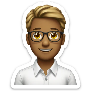 boy wear glasess and white shirt say hllow sticker