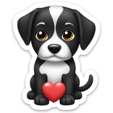 Perrita negra con mancha de corazon blanco en el pecho sticker