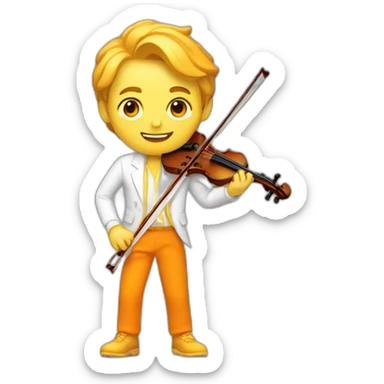 yellow-boy-with-white-jacket-and-orange-trousers-holding-in-his-hands-violin-and-paintbrush sticker