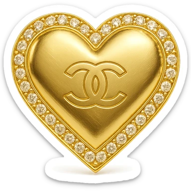 Chanel heart in metallic gold style with a diamond-studded outline, ultra-luxury sticker