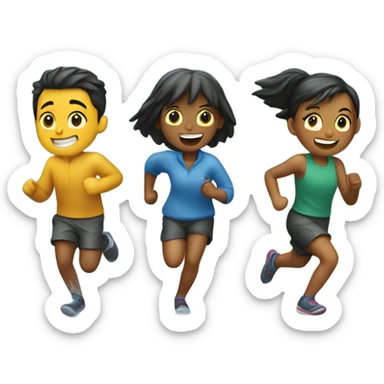 4 friends running and playing in the rain sticker