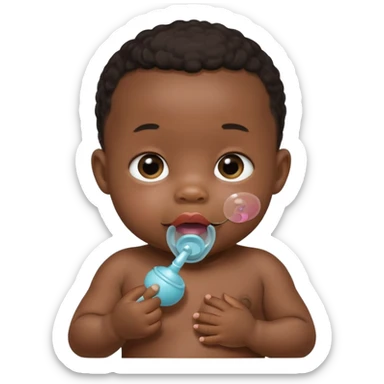 Black baby using pacifier blushing binky sticker