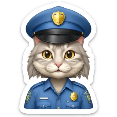 grey long-haired cat police sticker