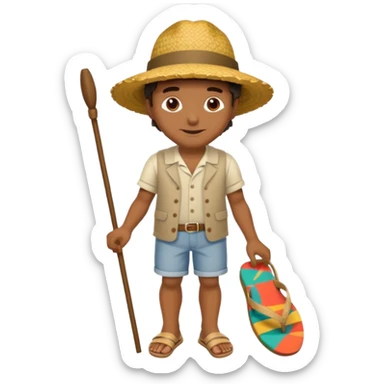 Tete Créole réunionnais ti jean chapeau paille savate  au pieds  sticker