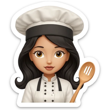 a pretty tan bratz girl with black wavy long hair chef sticker