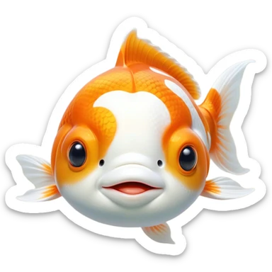 Meme-Worthy Cute Sleeping Orange and White Goldfish Portrait Emoji, Head resting peacefully with a contented smile, showcasing a streamlined, graceful body with a luxuriously soft blend of orange and white, eyes closed in a serene, floating nap, Simplified yet hilariously adorable features, highly detailed, glowing with a soft, drowsy light, high shine, relaxed and utterly lovable, stylized with an air of playful laziness, bright and heartwarming, soft glowing outline, capturing the essence of a comically sleepy goldfish, so meme-worthy it feels like it could instantly become the next viral sensation of adorable slumber! sticker