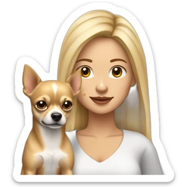 mujer rubia de pelo muy  corto con su perro Chihuahua en los brazos sticker
