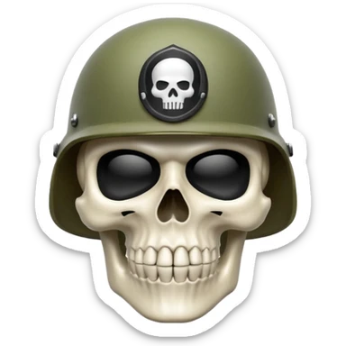 A bold emoji-style skull white with a hand sushing wearing a realistic army helmet, . Clean vector style, high contrast, centered composition, modern emoji aesthetic, detailed helmet texture, confident and intense expression, 3D glossy finish, high resolution , no body , sticker