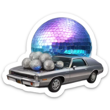 disco ball hanging on top of a shining car sticker