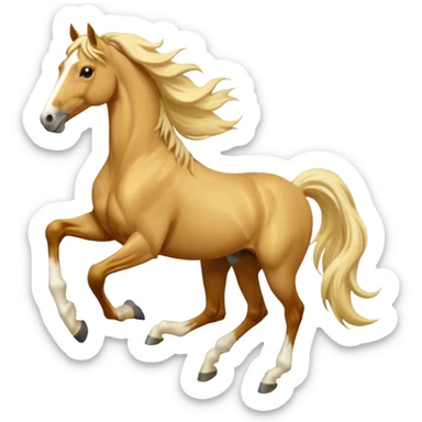 Brown  palomino horse with long flowing mane galloping with prosthetic leg, slender horse, solid yellow horse, running, galloping with prosthetic leg, pretty horse, horse with piebald foal sticker