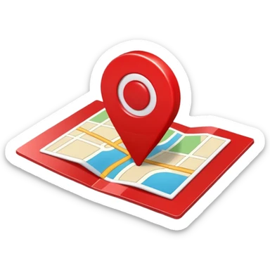 Emoji of a red location pin on a small folded map, iPhone emoji style. Flat design, smooth gradients, rounded edges, soft shadows, clean look, white background sticker