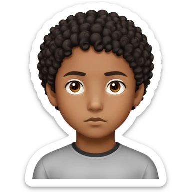 "- Nam
- 10 tuổi
- Da nâu
- Tóc ngắn, đen, xoăn
- mặt nghiêm túc
" sticker