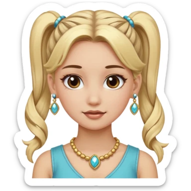 fancy blonde hair girl with ponytails brown makeup and jewellery sticker
