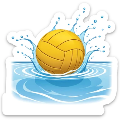 An icon featuring a yellow water polo ball floating on the water with goals in the background, inside a swimming pool. The design includes splashes and ripples, symbolizing the fast-paced action and strategy of water polo. Transparent background highlights. sticker