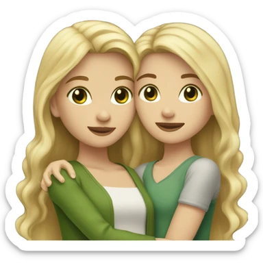 Blonde hair green eyed girl hugging brown hair dark eyed girl  sticker