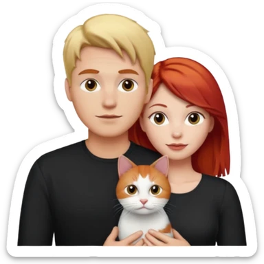 Casal com homem loiro e mulher ruiva e gato preto com branco sticker