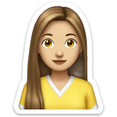 Brown straight long hair white woman wearing pikachu pyjama sticker