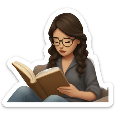 brunette reading a book cozy aesthetic sticker