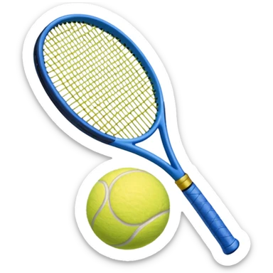 A blue tennis racket with a tennis ball next to it sticker