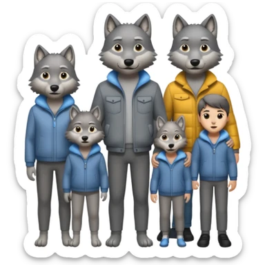 Wolf's family: mom, dad, 3 sons and 1 daughter sticker