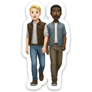 white skin man walking with his friend  sticker