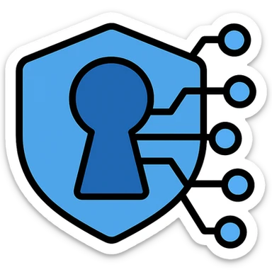 tech-inspired logo for 'private section', digital keyhole, sleek lines, blue tones sticker