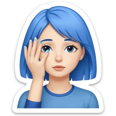 Woman with hand.completely covering eyes with medium length blue hair sticker