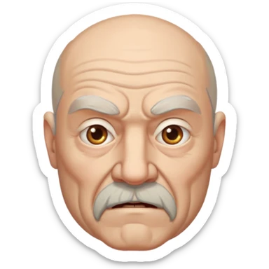 portrait of aggressive elderly man, bald head, beard sticker