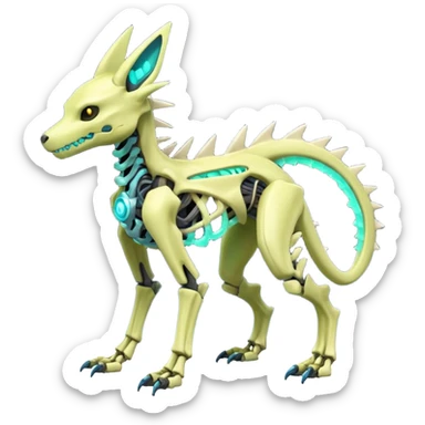 futuristic neon-vibrant-glowing-shiny-lime-green Skeleton-Cyborg-Manectric-Electrike-Salandit-Cubone-Umbreon-Marowak-Draco-Fakémon-hybrid-creature (full body), 4 legs sticker