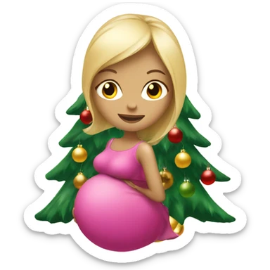 blonde pregnant woman at the Christmas tree sticker