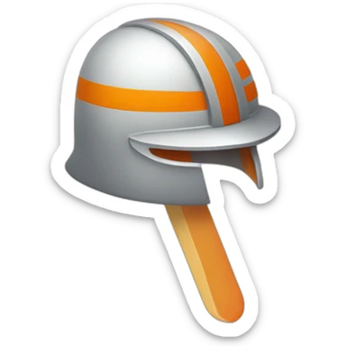 a white popsicle with one horizontal orange stripe with a medieval helmet sticker
