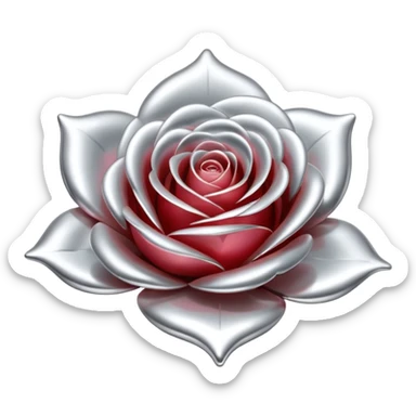 A rose emoji made of liquid silver metal, smooth metallic petals, reflective chrome surface, soft gradients, elegant shape, minimalistic iOS emoji style, centered, clean white background, realistic highlights, no text sticker