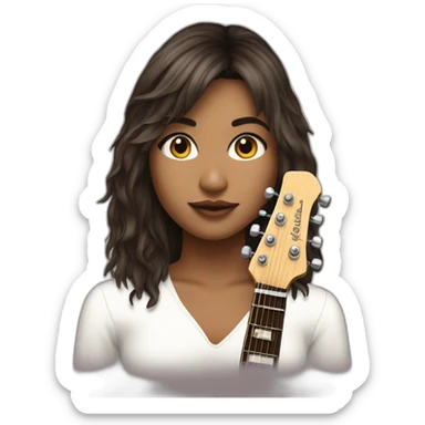 One rockstar girl with cascade brunette hair with fringes with quitar sticker