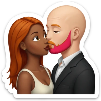 White bald man with ginger beard kissing black women with long black and brown hair  sticker